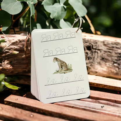 Frog handwriting card beside greenery — Russian alphabet cards