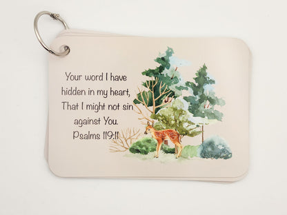 Psalm 119:11 verse card with woodland animals — English Bible verse cards