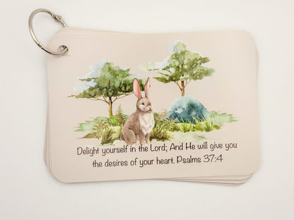 Psalm 37:4 verse card with a rabbit in a meadow — English Bible verse cards