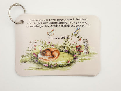 Proverbs 3:5–6 verse card with a resting fox — English Bible verse cards